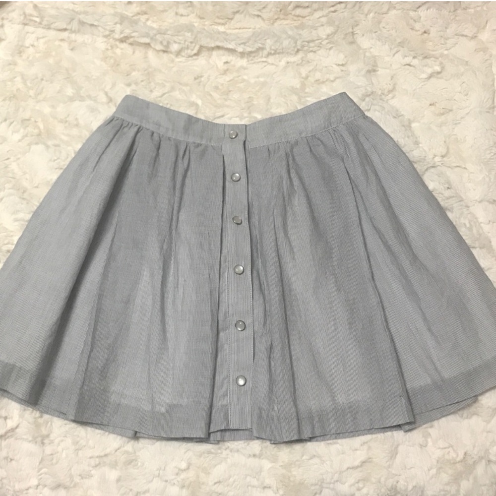 BCBG Pleated Pinstriped Skirt with opalescent buttons